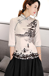 2020 Printing Qipao / Cheongsam Blouse Top with 3/4 Sleeve