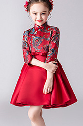 Red Woven A-Line Girl Qipao / Cheongsam Dress