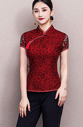 Wine Red Lace Qipao / Cheongsam Blouse Top
