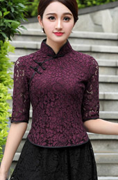 Purple Lace Qipao / Cheongsam Blouse Top