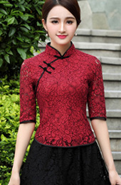 Red Lace Qipao / Cheongsam Blouse Top