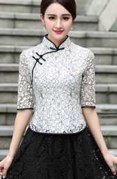 White Lace Qipao / Cheongsam Blouse Top