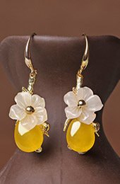 Yellow Jade Dangle Earrings, Clip On Pierced Earrings