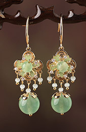 Green Jade Dangle Earrings, Clip On Pierced Earrings