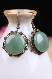 Green Jade Dangle Earrings, Pierced Clip On Earrings