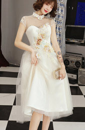 A-Line Illusion Tulle Qipao / Cheongsam Wedding Dress