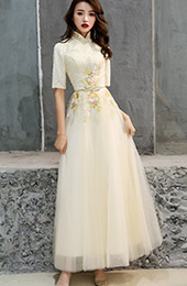 A-Line Embroidered Belt Prom Qipao / Cheongsam Evening Dress