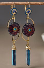Blue Tassel Dangle Earrings, Clip On Pierced Earrings