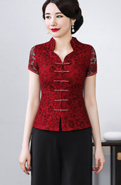 Red Lace Qipao / Cheongsam Blouse Top