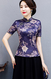 Purple Floral Qipao / Cheongsam Blouse Top