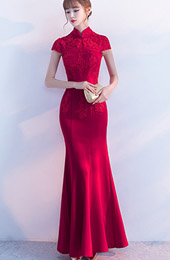 Red Mermaid Fishtail Qipao / Cheongsam Wedding Dress