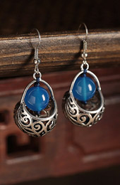 Blue Agate Dangle Earrings, Clip On Pierced Earrings