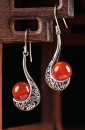 Red Agate Alloy Dangle Earrings, Pierced Earrings