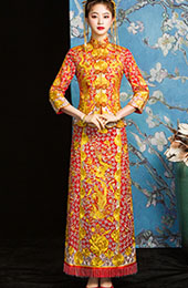Red Embroidered Chinese Wedding Qun Kwa - Jacket & Skirt