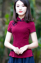 Red Woven Floral Linen Qipao / Cheongsam Top