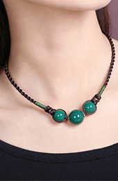 Handmade Green Agate Beads String Necklaces