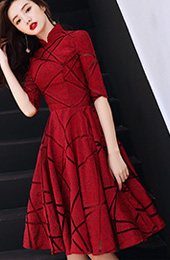 Wine Red A-Line Wedding Cheongsam Dress Clearance