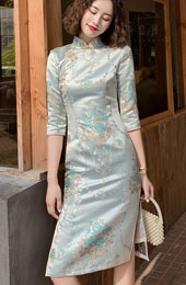 Woven Floral Mid Winter Cheongsam / Qipao Dress