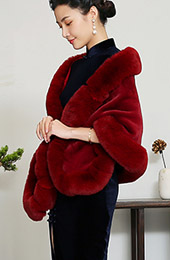 Wine Red Faux Fur Bridal Qipao Wrap Shawls Cape