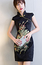Black Short Phoenix Qipao / Cheongsam / Chinese Wedding Dress