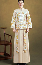 Champaign Embroidered Dragon Men's Wedding Suit