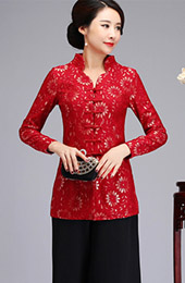 Mother's Red Purple Lace Cheongsam Jacket Blazer