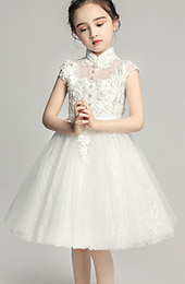 White Flower Girl's Tulle Qipao / Cheongsam Dress