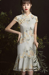 Jacquard  Frill Hem Short Qipao / Cheongsam Party Dress