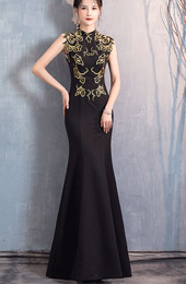 Sequins Black Fishtail Qipao / Cheongsam Evening Dress