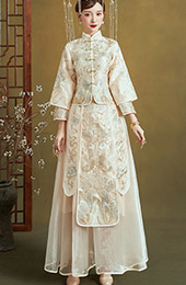 Champagne Summer Filmsy Embroidered Wedding Qun Kwa & Skirt