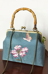 Handmade Blue Embroidered Chain Top Handle Clutch Bag