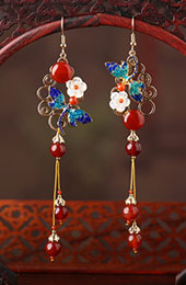 Red Agate Long Drop Dangle Earrings