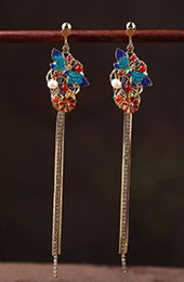 Cloisonne Alloy Tassel Long Drop Dangle Earrings