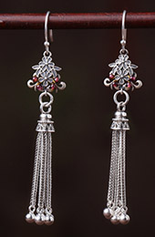 Long Drop Silver Tassel Dangle Earrings