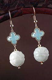 Blue Crystal Jade Drop Dangle Clip On Earrings