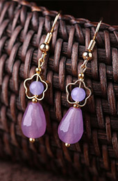 Purple Jade Drop Dangle Clip On Earrings