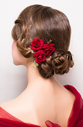 3 Pieces Fabric Red Rosette Bridal Hair Pins Set