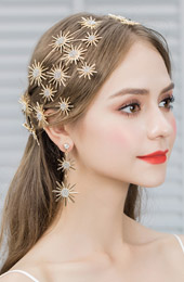 Gold Crystal Beads Star Bridal Hair Vine Pins & Earring