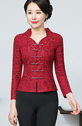 Mother's Wedding Red Lace Cheongsam Jacket Blazer