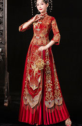 Beaded Embroidered Phoenix Wedding Qun Kwa with Pleated Skirt