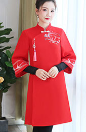 Red Pink Embroidered Women Cheongsam Tang Coat