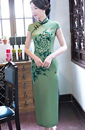Sage Green Floral Long Qipao / Cheongsam Party Dress