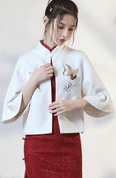 Embroidered White Wool Blend Coat Cape