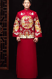 Embroidered Men's Dragon Wedding Suit, Jacket & Skirt