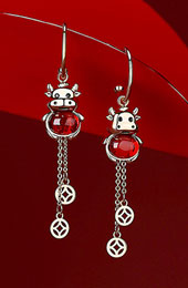 Zodiac Animals Ox Year Crystal Drop Dangle Earrings