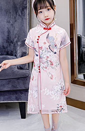 Pink Floral Kids Girl's Cheongsam / Qipao Dress