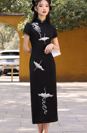 2021 Embroidered Cranes Qipao / Cheongsam Dress