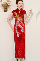 Sequined Qipao / Cheongsam Dress with Phoenix Embroidery