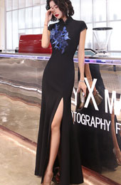 Black Split Front Fishtail Qipao / Cheongsam Prom Dress