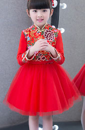 Kids Red Cheongsam / Qipao Dress with Tulle Skirt